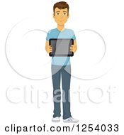 Poster, Art Print Of Casual Brunette Caucasian Man Holding A Tablet Computer