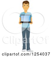 Poster, Art Print Of Casual Brunette Caucasian Man Holding A Laptop