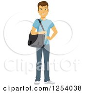 Poster, Art Print Of Casual Brunette Caucasian Man Carrying A Laptop Bag