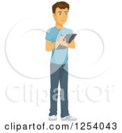 Poster, Art Print Of Casual Brunette Caucasian Man Writing On A Clipboard