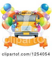 Poster, Art Print Of School Bus With Party Balloons And A Banner