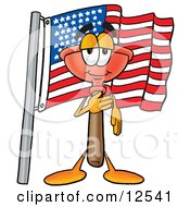 Clipart Picture Of A Sink Plunger Mascot Cartoon Character Pledging Allegiance To An American Flag