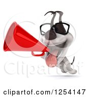 Clipart Of A 3d Bespectacled Jack Russell Terrier Dog Announcing With A Megaphone Royalty Free Illustration