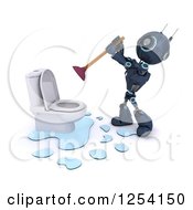 Poster, Art Print Of 3d Blue Android Robot Plunging A Toilet