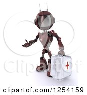 Poster, Art Print Of 3d Red Android Robot Paramedic Carrying A First Aid Kit