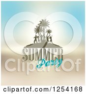 Poster, Art Print Of Tropical Island With Silhouetted Dancers And Summer Party Text