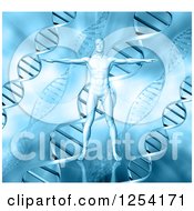 Poster, Art Print Of 3d Man Standing Over A Blue Dna Background
