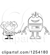 Poster, Art Print Of Black And White Senior Male Scientist Discussing A Robot