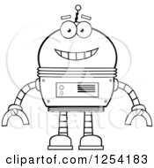 Clipart Of A Happy Black And White Robot Royalty Free Vector Illustration