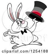 Clipart Of A White Rabbit Holding A Top Hat Royalty Free Vector Illustration