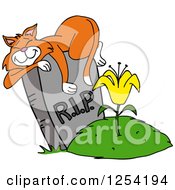Clipart Of A Ginger Cat Napping On A Tombstone Royalty Free Vector Illustration