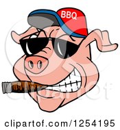 Poster, Art Print Of Grinning Pig Smoking A Cigar Wearing Sunglasses And A Bbq Hat