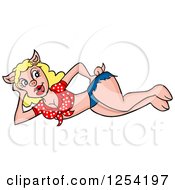 Clipart Of A Sexy Blond Hillbilly Pig Resting On Her Side Royalty Free Vector Illustration