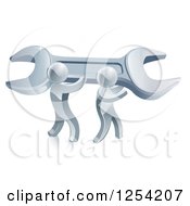 Poster, Art Print Of 3d Silver Men Carrying A Giant Wrench