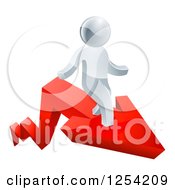 3d Successful Silver Man Standing On A Red Arrow