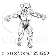 Poster, Art Print Of Black And White Muscular Raccoon Mascot Standing Upright