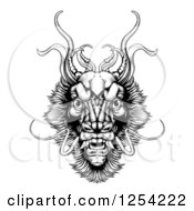 Clipart Of A Black And White Woodcut Dragon Head Royalty Free Vector Illustration