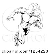Poster, Art Print Of Black And White Aggressive Muscular Duck Mascot Running
