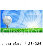 3d Golf Ball On A Tee Over A Sunrise