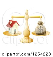 Poster, Art Print Of 3d Scale Comparing A Dollar Money Bag And A House