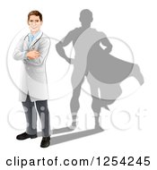 Clipart Of A Caucasian Male Doctor With A Super Hero Shadow Royalty Free Vector Illustration by AtStockIllustration