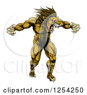 Muscular Angry Lion Roaring With Claws Bared