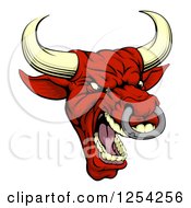 Clipart Of A Mad Red Bull With A Nose Ring Royalty Free Vector Illustration by AtStockIllustration