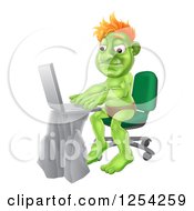 Clipart Of A Troll Sitting And Using A Laptop Royalty Free Vector Illustration
