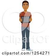 Poster, Art Print Of Casual Handsome Young Black Man Holding A Tablet Computer