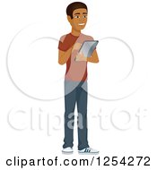 Poster, Art Print Of Casual Handsome Young Black Man Using A Tablet Computer