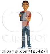 Poster, Art Print Of Casual Handsome Young Black Man Holding A Tablet