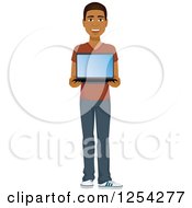 Poster, Art Print Of Casual Handsome Young Black Man Holding A Laptop Computer