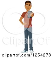 Poster, Art Print Of Casual Handsome Young Black Man Holding Out A Cell Phone