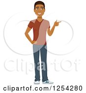 Clipart Of A Casual Handsome Young Black Man Pointing Royalty Free Vector Illustration by Amanda Kate