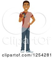 Poster, Art Print Of Casual Handsome Young Black Man Holding A Cell Phone