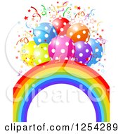 Poster, Art Print Of Rainbow Arch And Colorful Polka Dot Party Balloons With Confetti