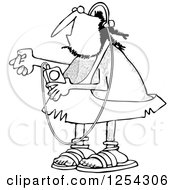 Clipart Of A Black And White Caveman Listening To Music On An Mp3 Player Royalty Free Vector Illustration