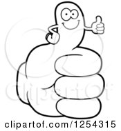 Clipart Of A Black And White Happy Thumb Up Character On A Gloved Hand Royalty Free Vector Illustration
