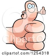 Clipart Of A Happy Thumb Up Character On A Caucasian Hand Royalty Free Vector Illustration