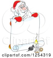 Clipart Of Santa Holding A Feather Quil And Scroll Royalty Free Vector Illustration