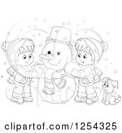 Poster, Art Print Of Black And White Children Making A Snowman