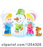 Poster, Art Print Of Blond White Children Making A Snowman