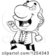 Clipart Of Black And White Benjamin Franklin Running Royalty Free Vector Illustration