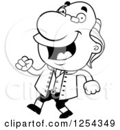Clipart Of Black And White Benjamin Franklin Walking Royalty Free Vector Illustration