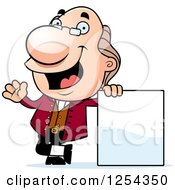 Clipart Of Benjamin Franklin Waving By A Blank Sign Royalty Free Vector Illustration by Cory Thoman