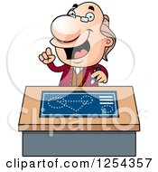 Clipart Of Benjamin Franklin Talking At A Desk Royalty Free Vector Illustration by Cory Thoman