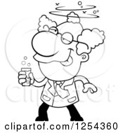 Clipart Of A Black And White Drunk Mad Scientist Royalty Free Vector Illustration