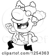 Clipart Of A Black And White Mad Scientist Running Royalty Free Vector Illustration