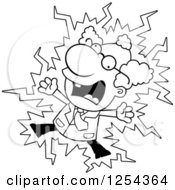 Clipart Of A Black And White Mad Scientist Getting Shocked Royalty Free Vector Illustration