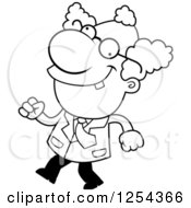 Clipart Of A Black And White Mad Scientist Walking Royalty Free Vector Illustration